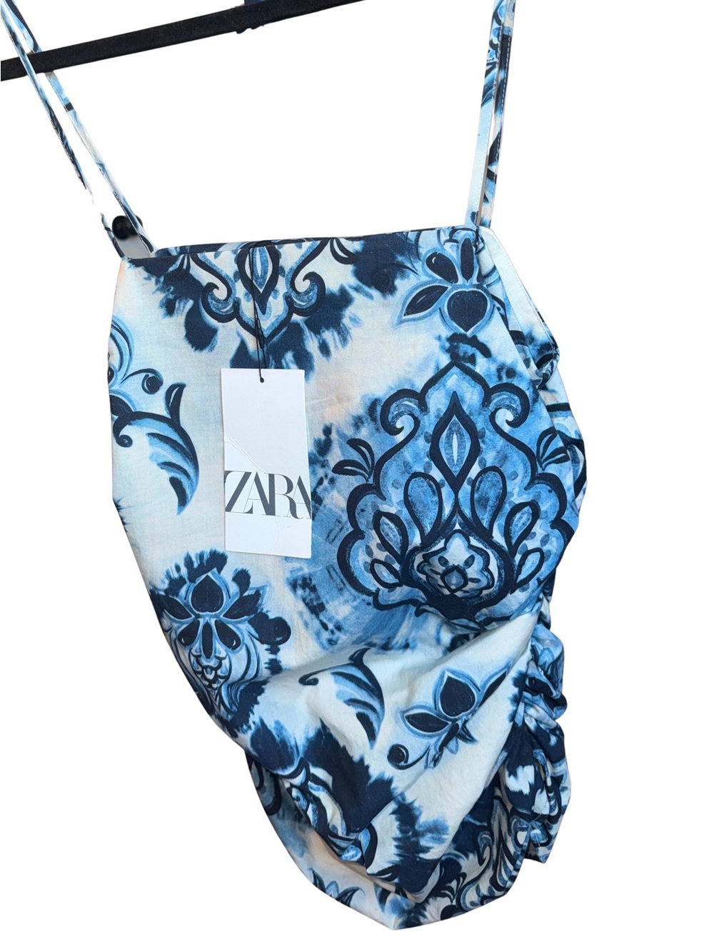 ZARA Paisley Folk Blue and White Boho 100% Cotton Print Tank Top Size Small